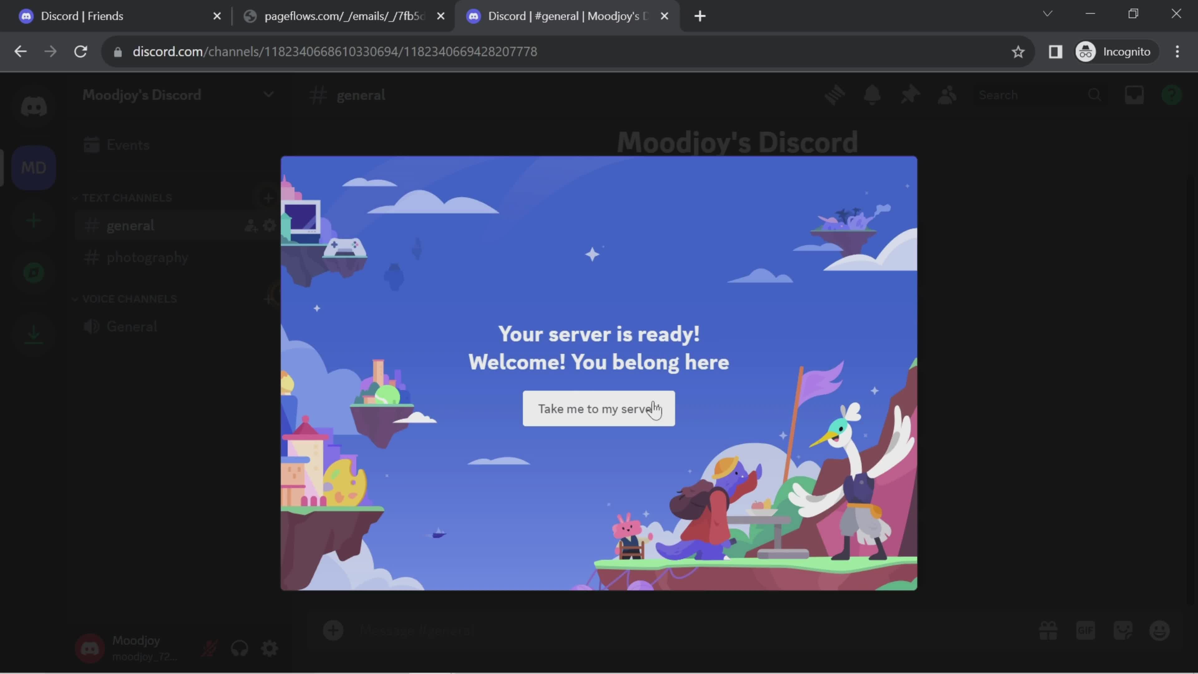 Discord server created screenshot