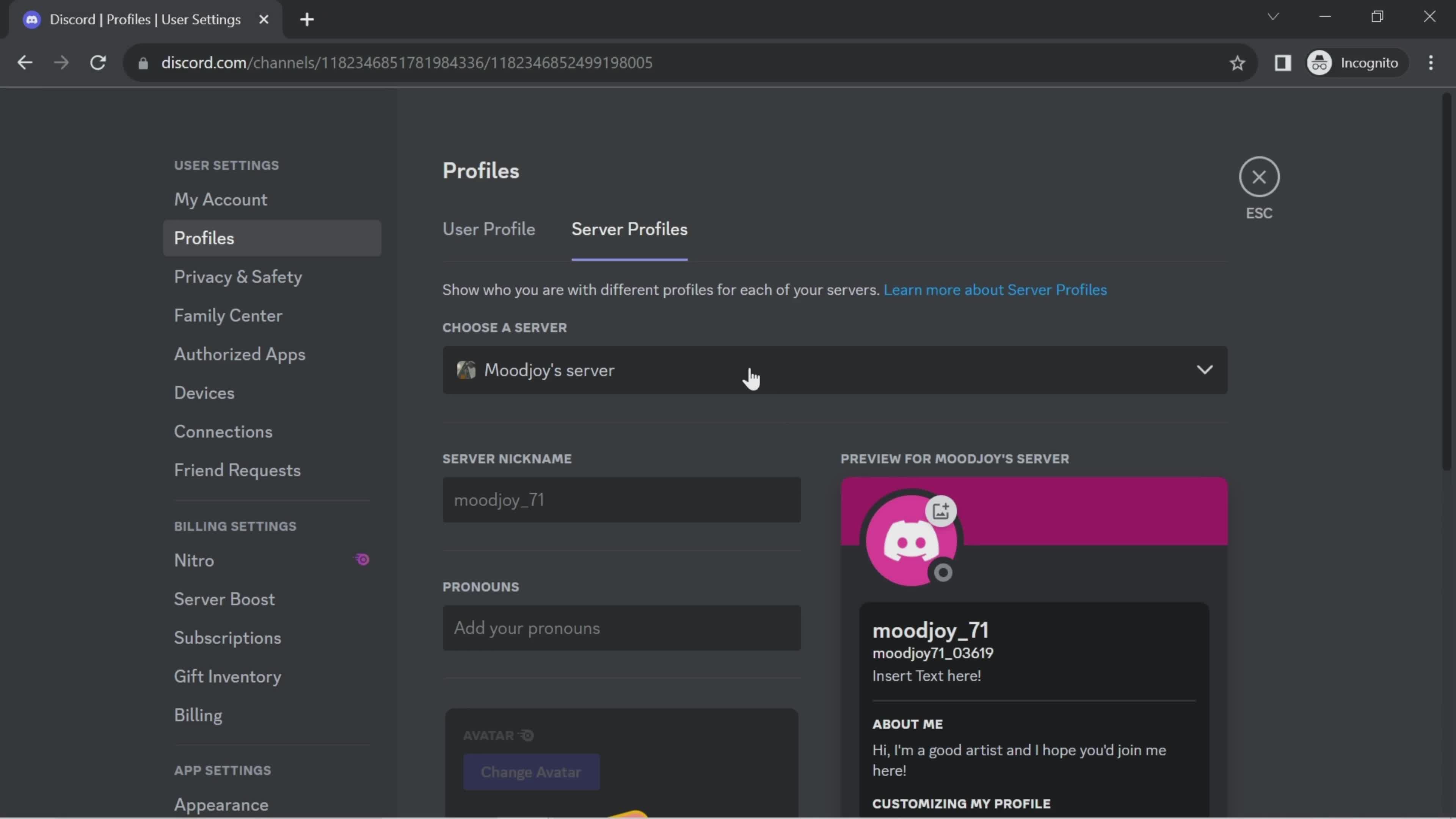 Discord profiles screenshot