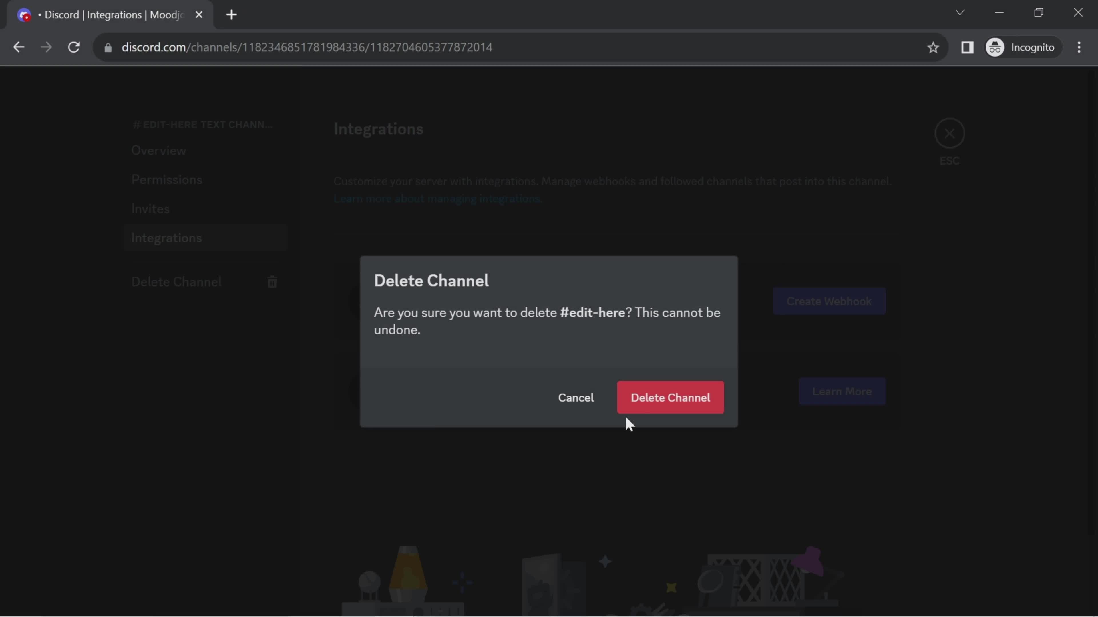 Discord delete channel screenshot
