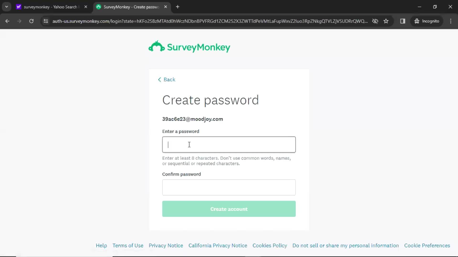 SurveyMonkey set password screenshot