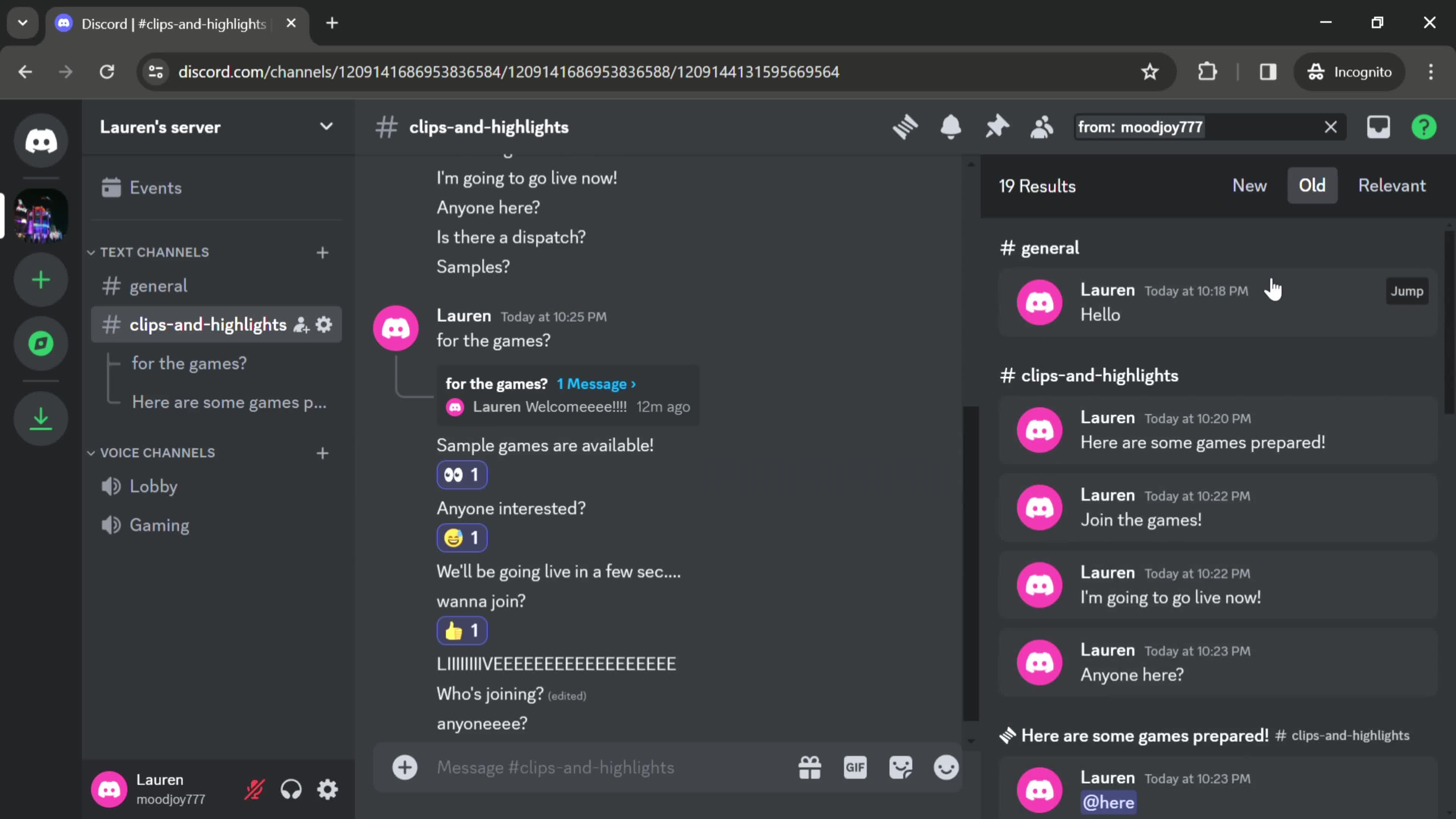 Discord filtered results screenshot