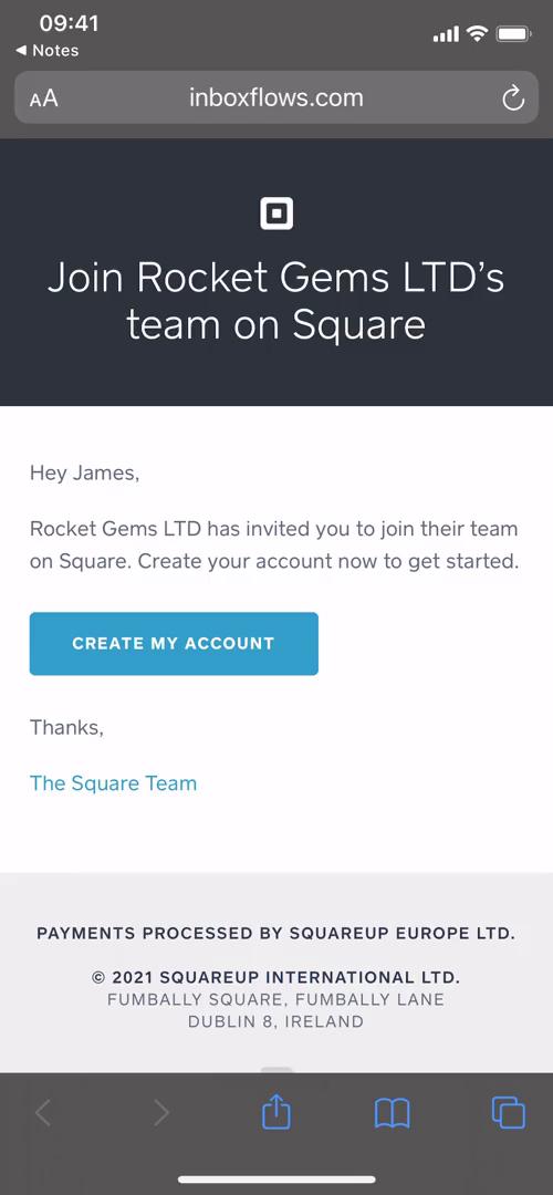 Screenshot of Accepting an invite on Square