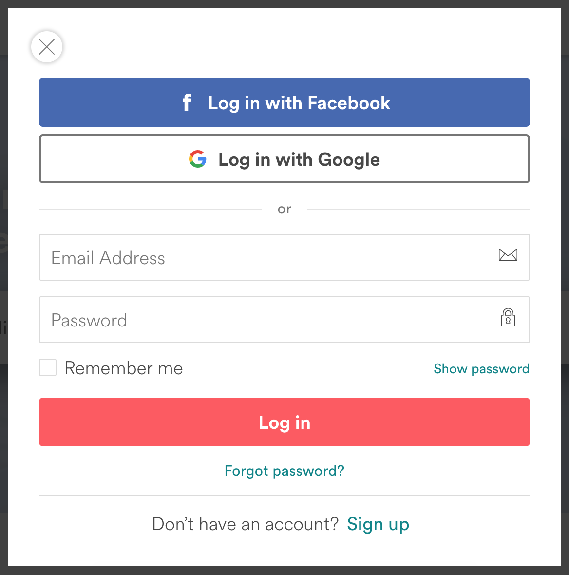 Inspiration Sign Up/Log In by Facebook - UI Garage