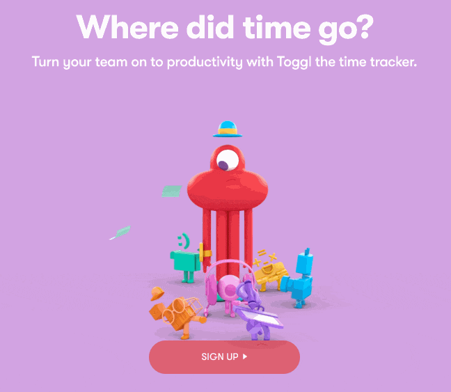 Toggl homepage animation