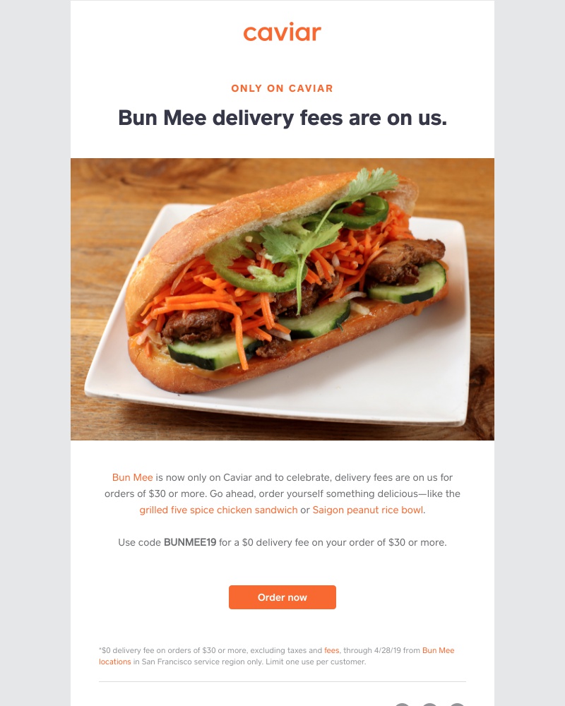  - $0 delivery fees on Bun Mee orders