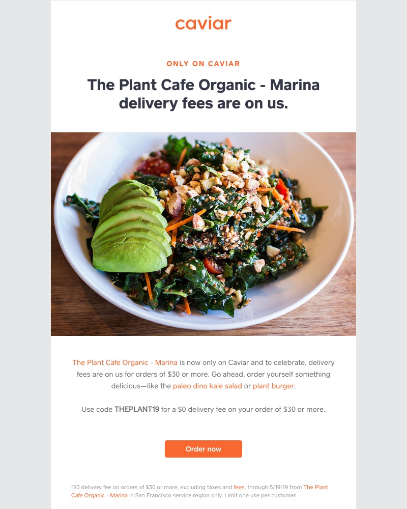  - $0 delivery fees on The Plant Cafe Organic orders