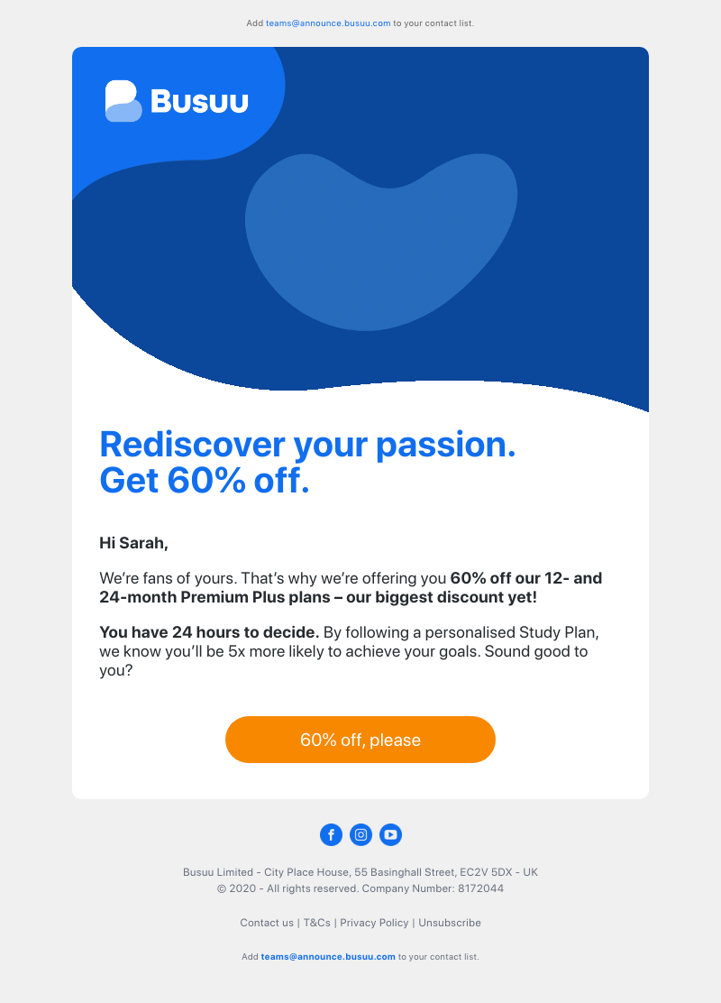 Busuu - 60% off to reboot your learning? We must really like you 💙     