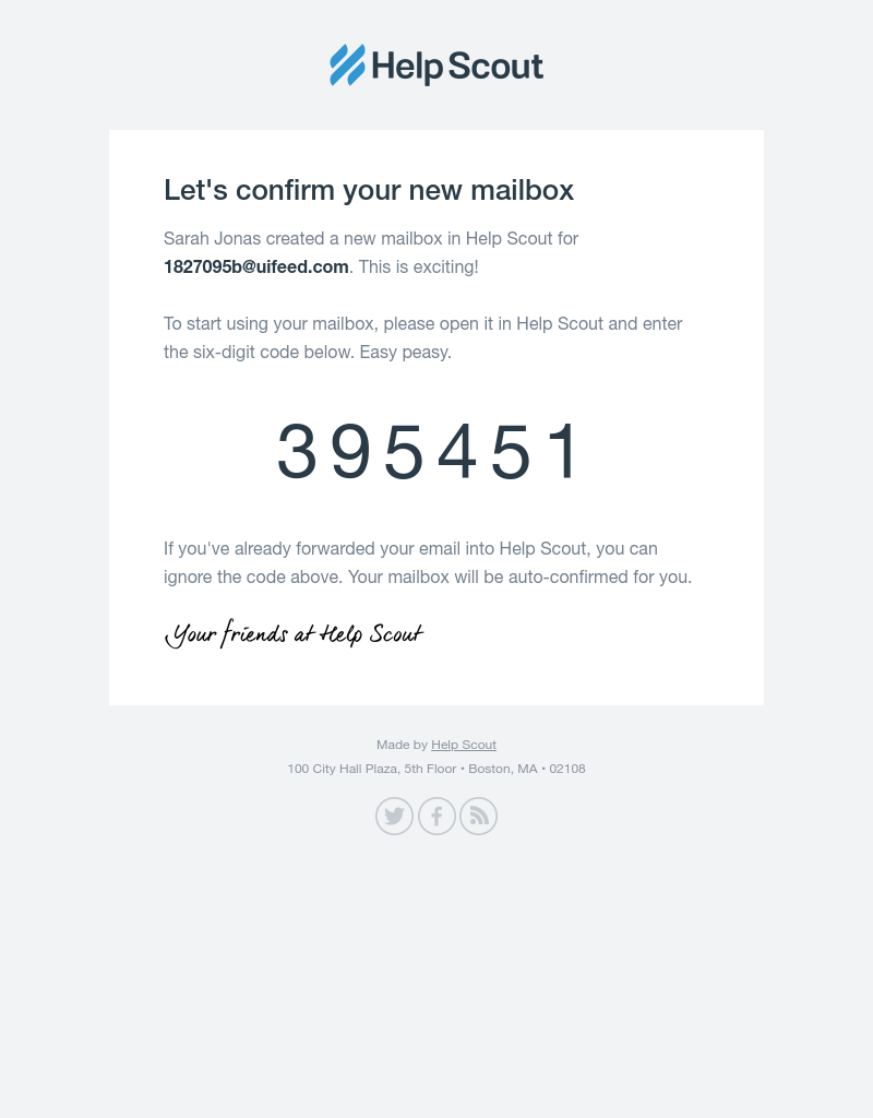  - Your confirmation code is 395451