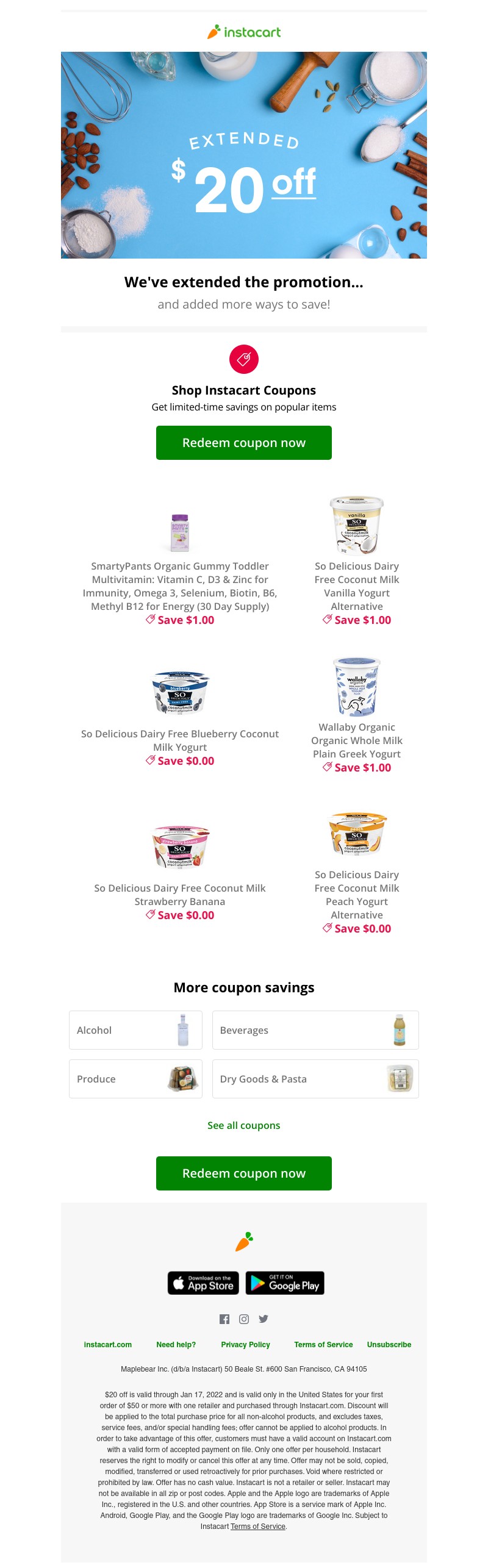 Instacart - 🎉 Extended for you: $20 off your first order