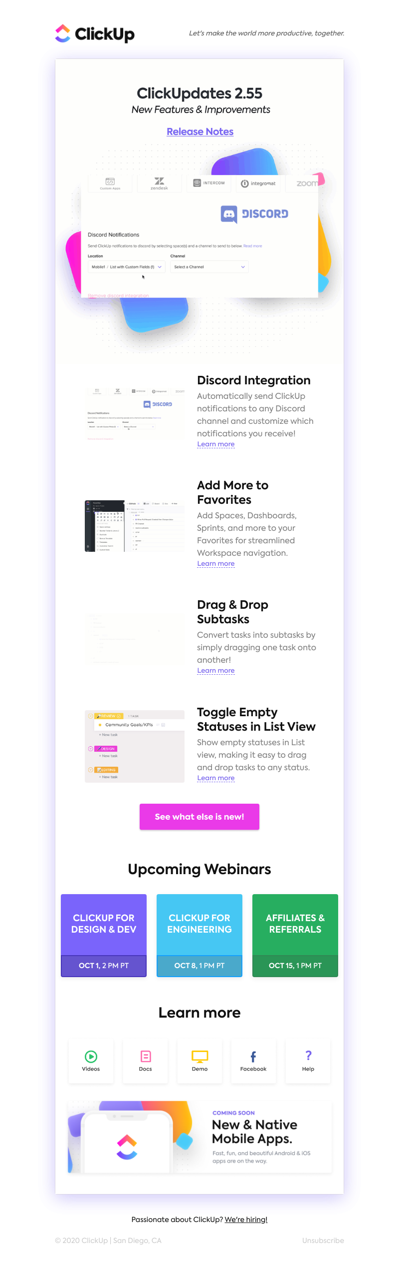 ClickUp - 🎧 Discord Integration 💜 Add More to Favorites  ⏬ Drag & Drop Subtasks ➕ More! 