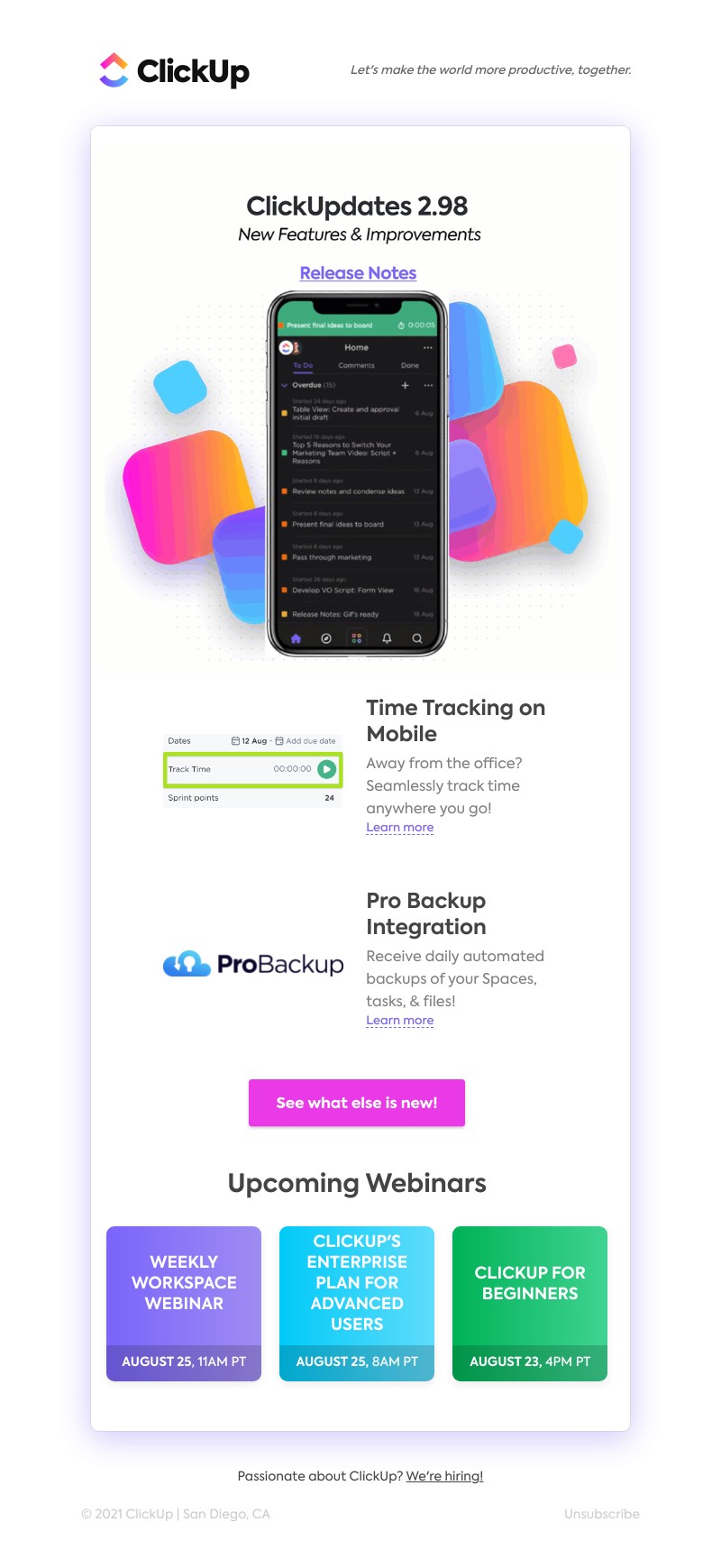 ClickUp - Time Tracking on Mobile, Pro Backup Integration, ➕ more!
