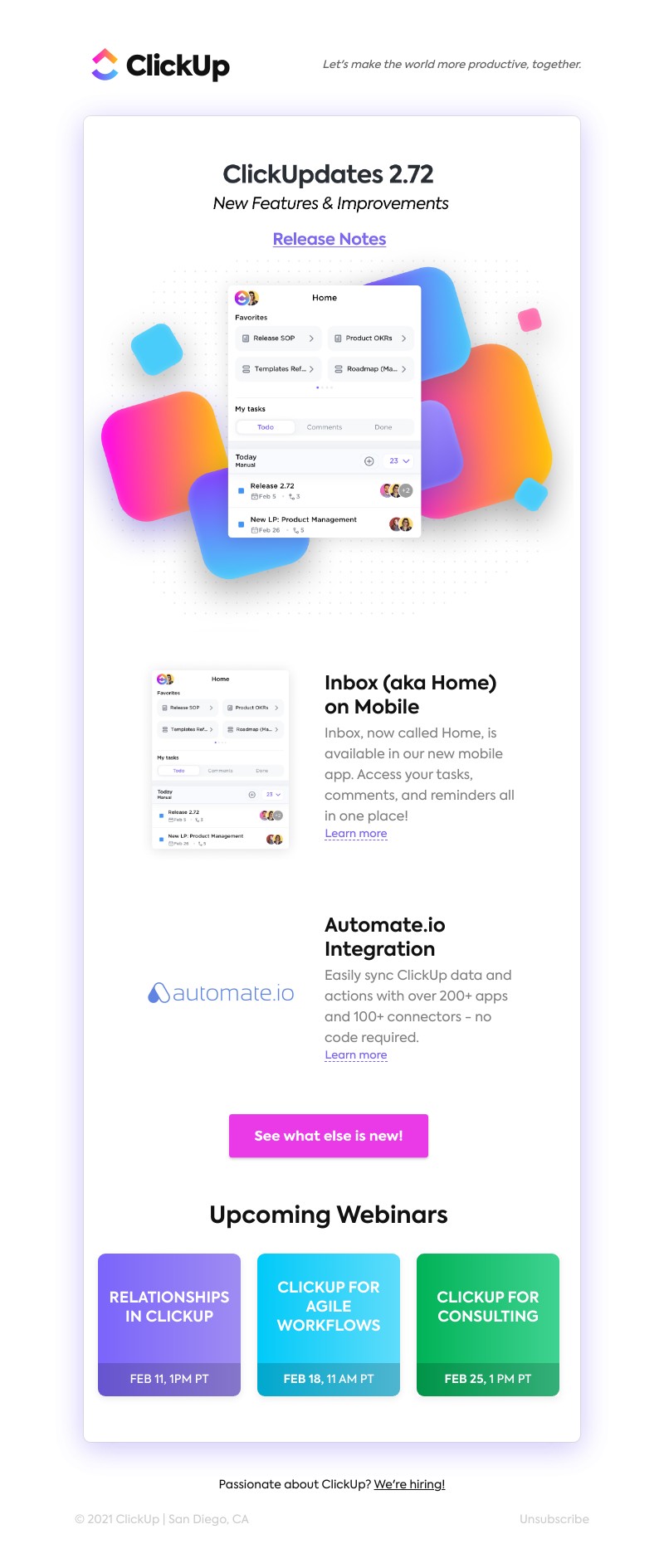 ClickUp - [NEW] Inbox on Mobile, Automate.io Integration ➕ more