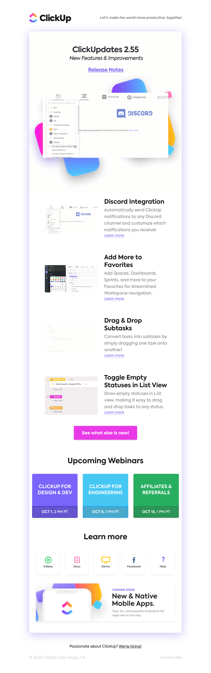 ClickUp - 🎧 Discord Integration 💜 Add More to Favorites  ⏬ Drag & Drop Subtasks ➕ More! 