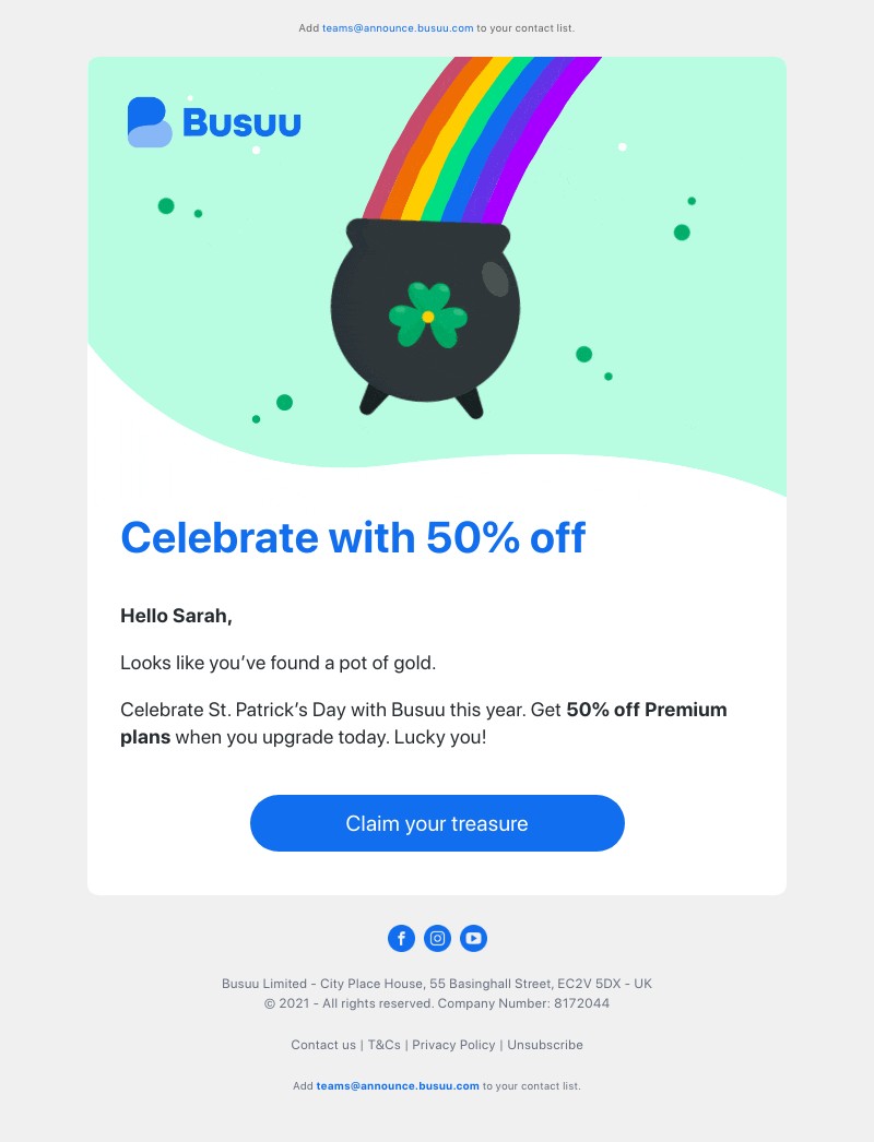 Busuu - Here’s 50% off ✨ Celebrate St. Patrick’s Day with us 🍀 