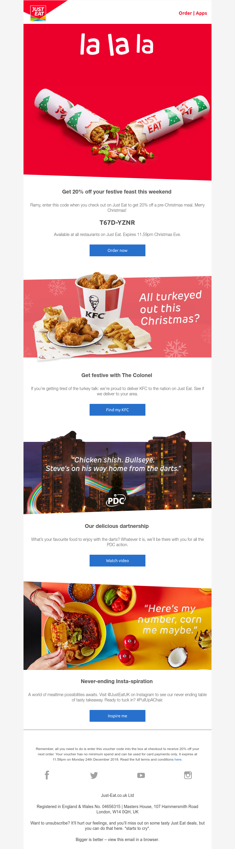 Just Eat - Get your 20% off voucher inside, Ramy