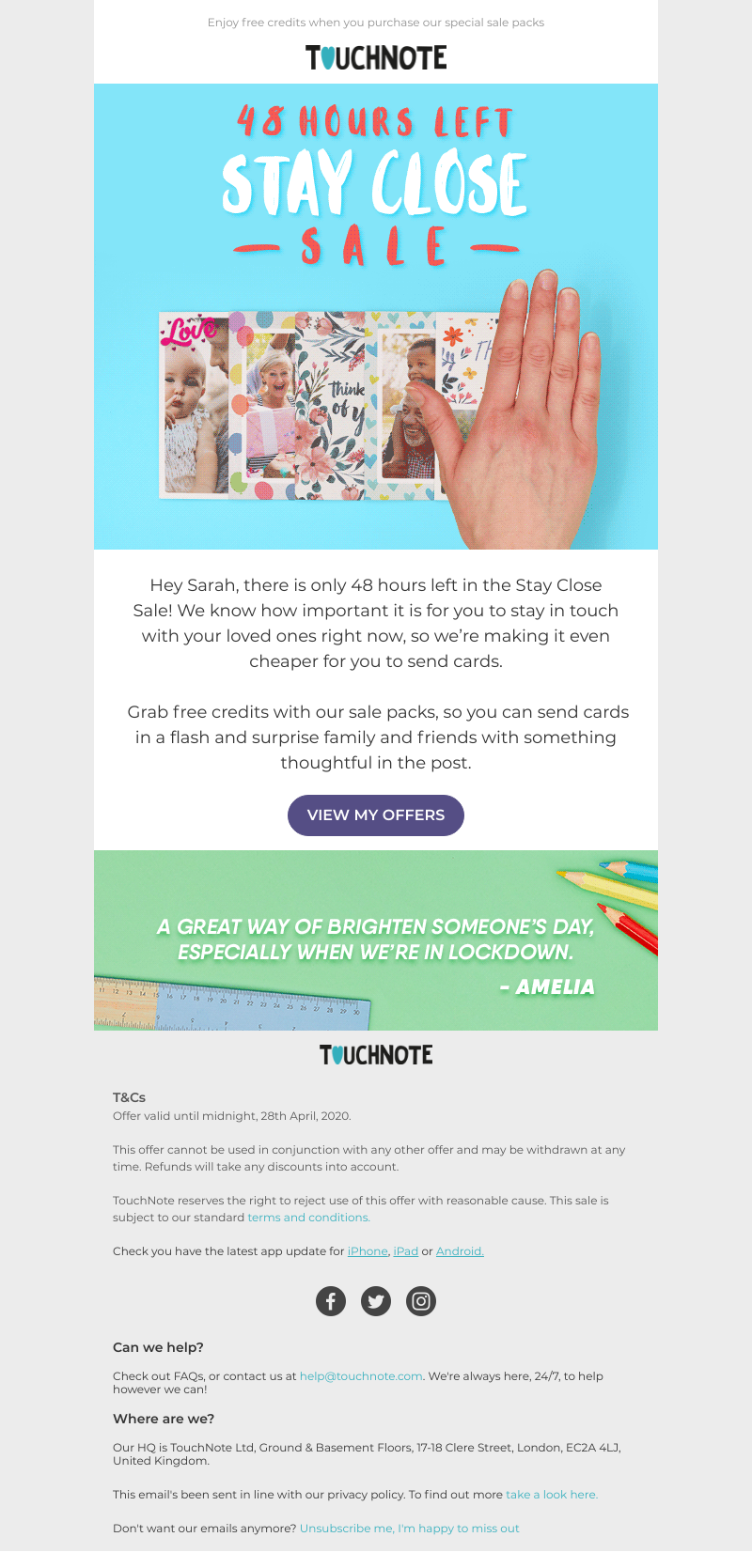 TouchNote -  Sarah, have you seen the Stay Close Sale? 😀
