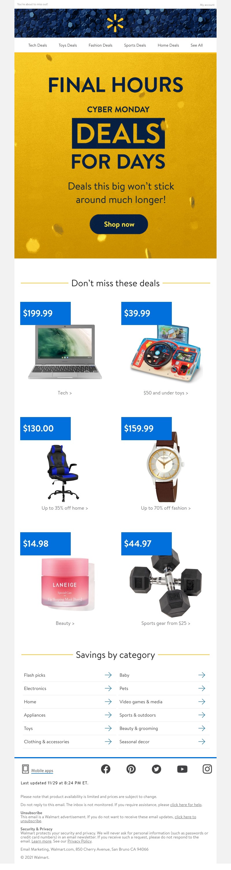 Walmart - ⛅️ Sun is setting on CYBER MONDAY!