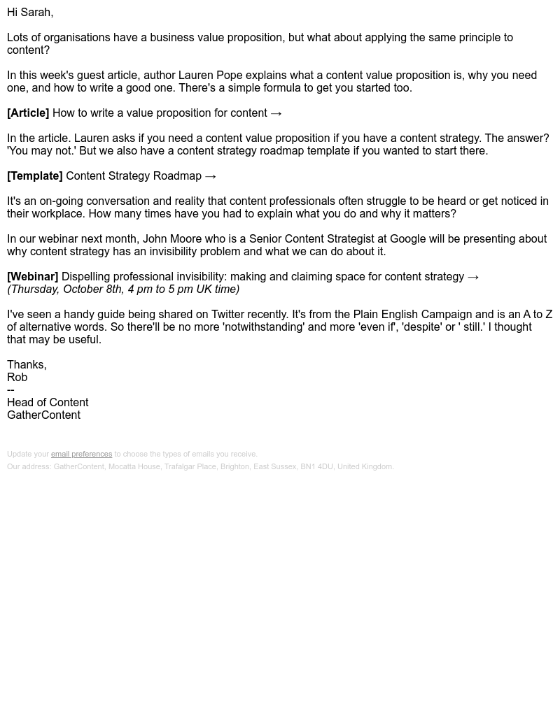 GatherContent - Value propositions for content plus getting content work noticed
