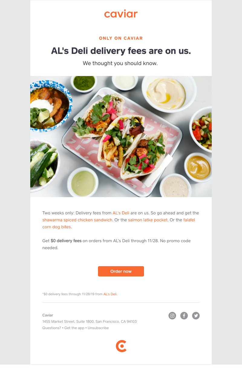  - AL's Deli delivery fees are on us
