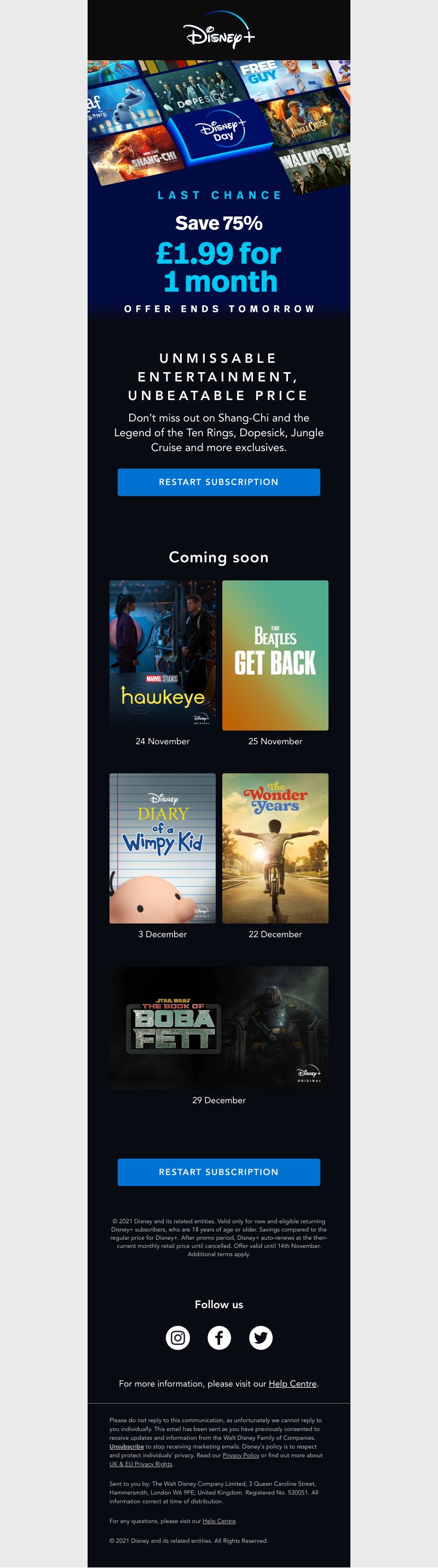 Disney+ - Ends tomorrow: Get 1 month for £1.99