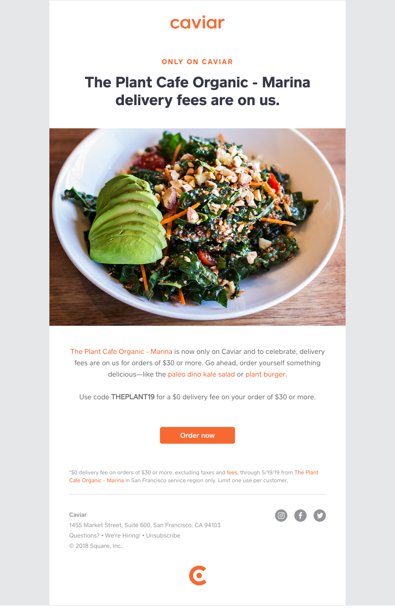  - $0 delivery fees on The Plant Cafe Organic orders