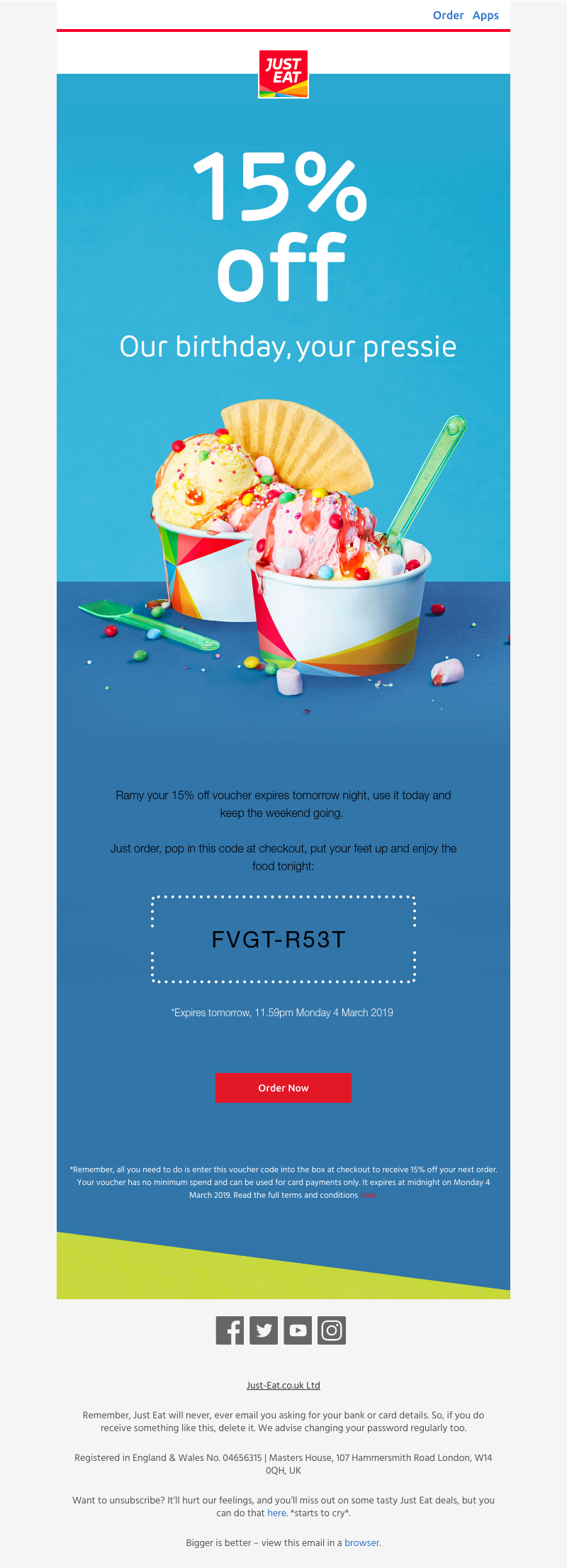 Just Eat - Ramy, don't forget your 15% off
