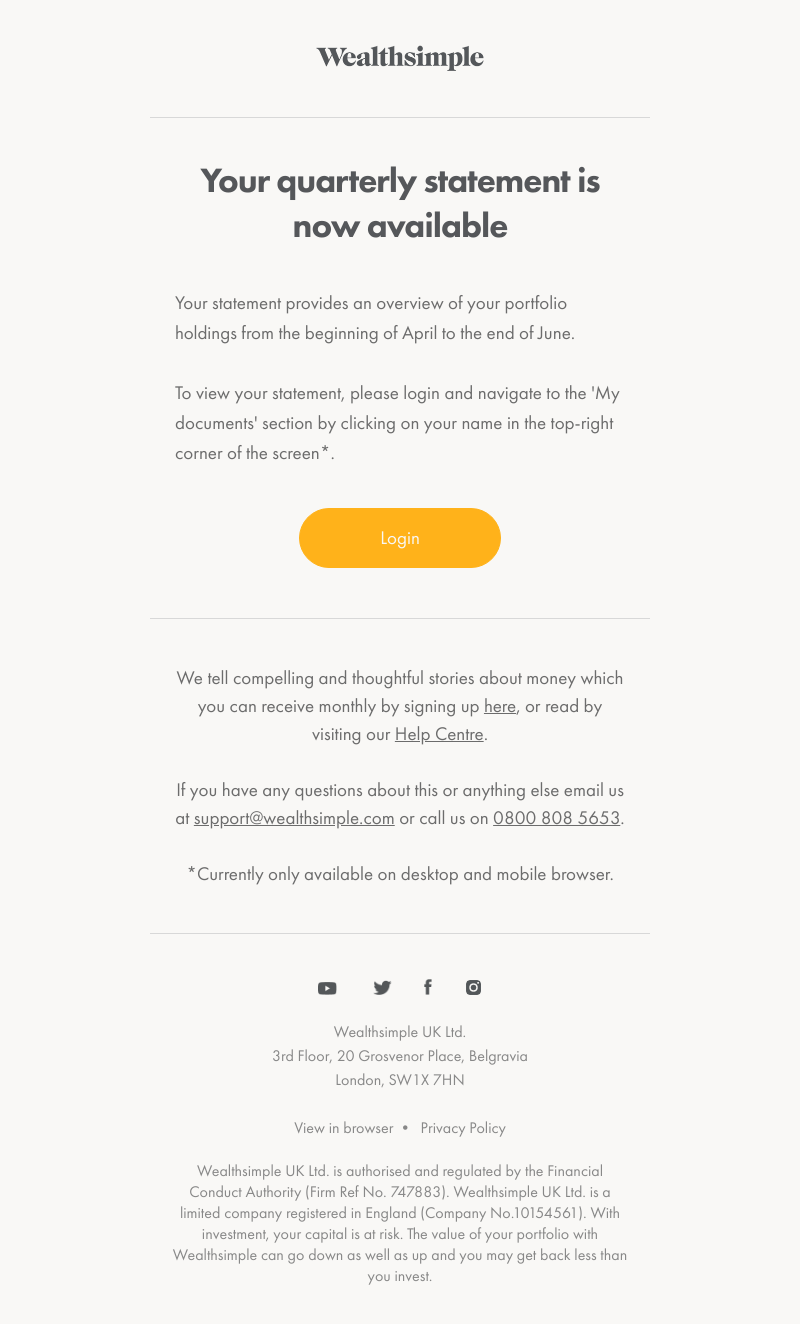 Wealthsimple - Your quarterly statement is now available