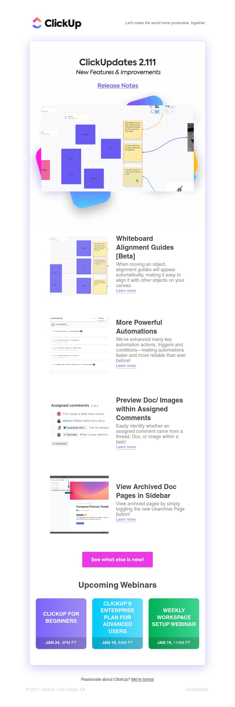 ClickUp - Whiteboard Alignment Guides [Beta], More Powerful Automations, ➕ more!