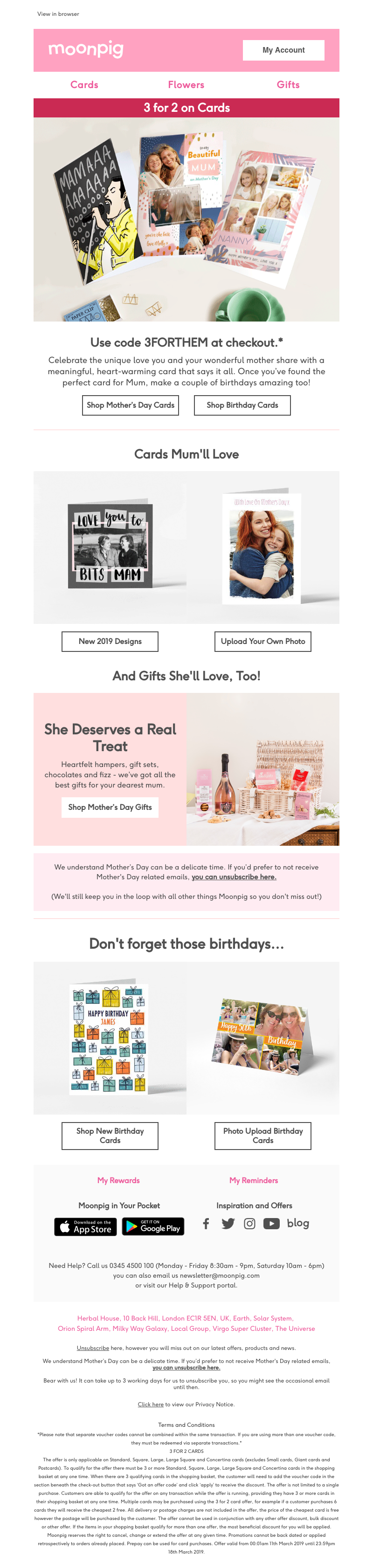 Moonpig - Enjoy 3 for 2 on cards!