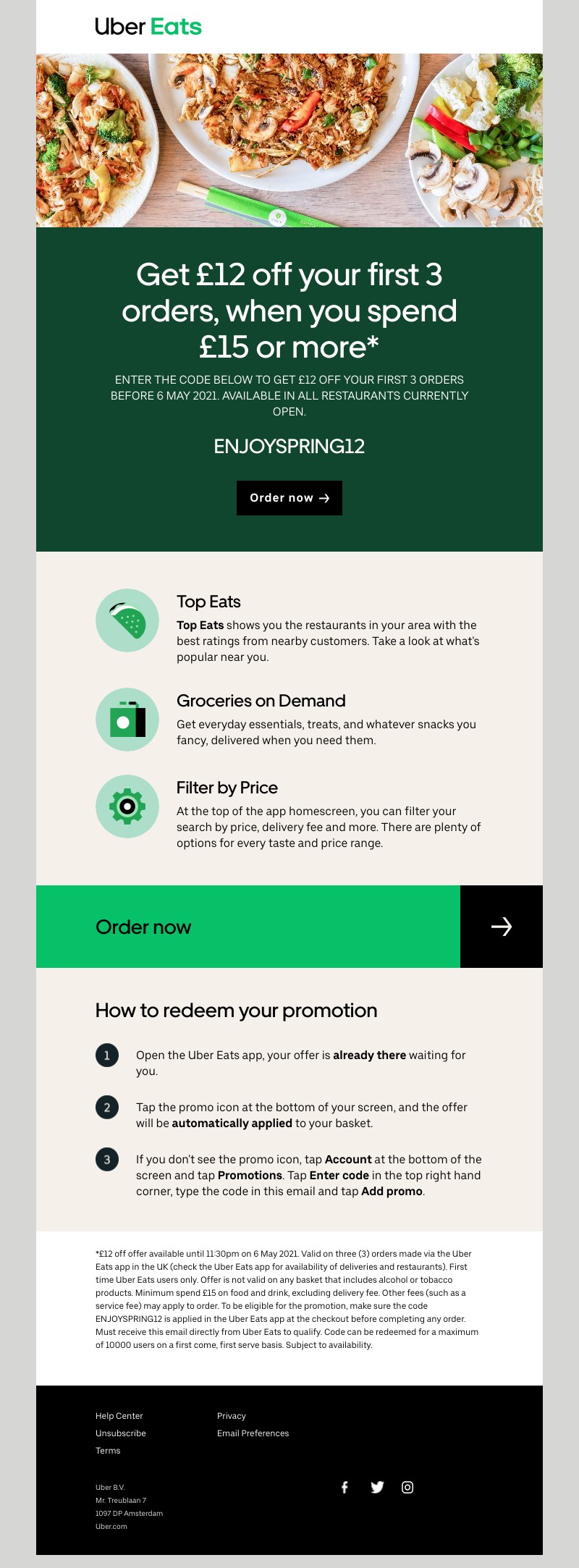 Uber Eats - Get £12 off your first local takeaway