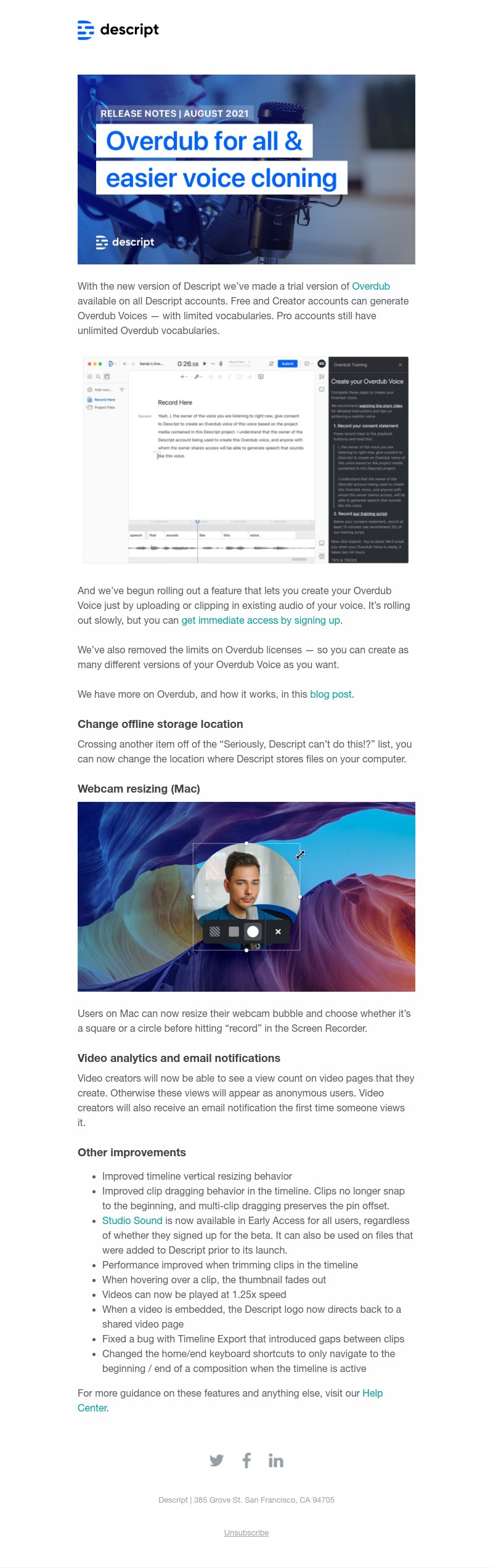 Descript - New in Descript: Overdub for all + easier voice cloning