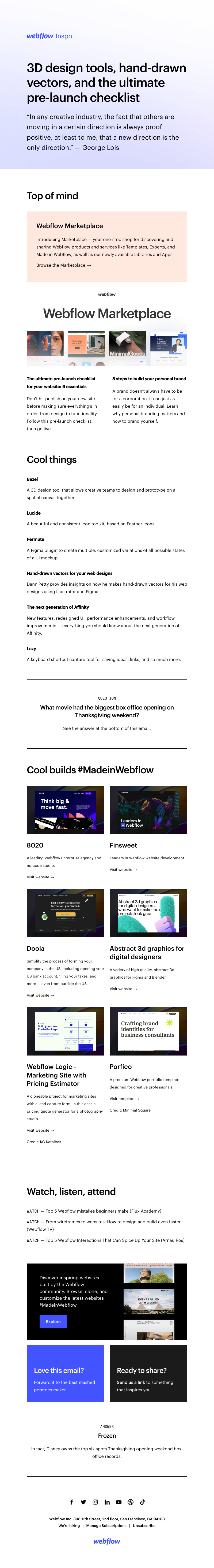 Webflow - 3D design tools, hand-drawn vectors, and the ultimate pre-launch checklist ✅