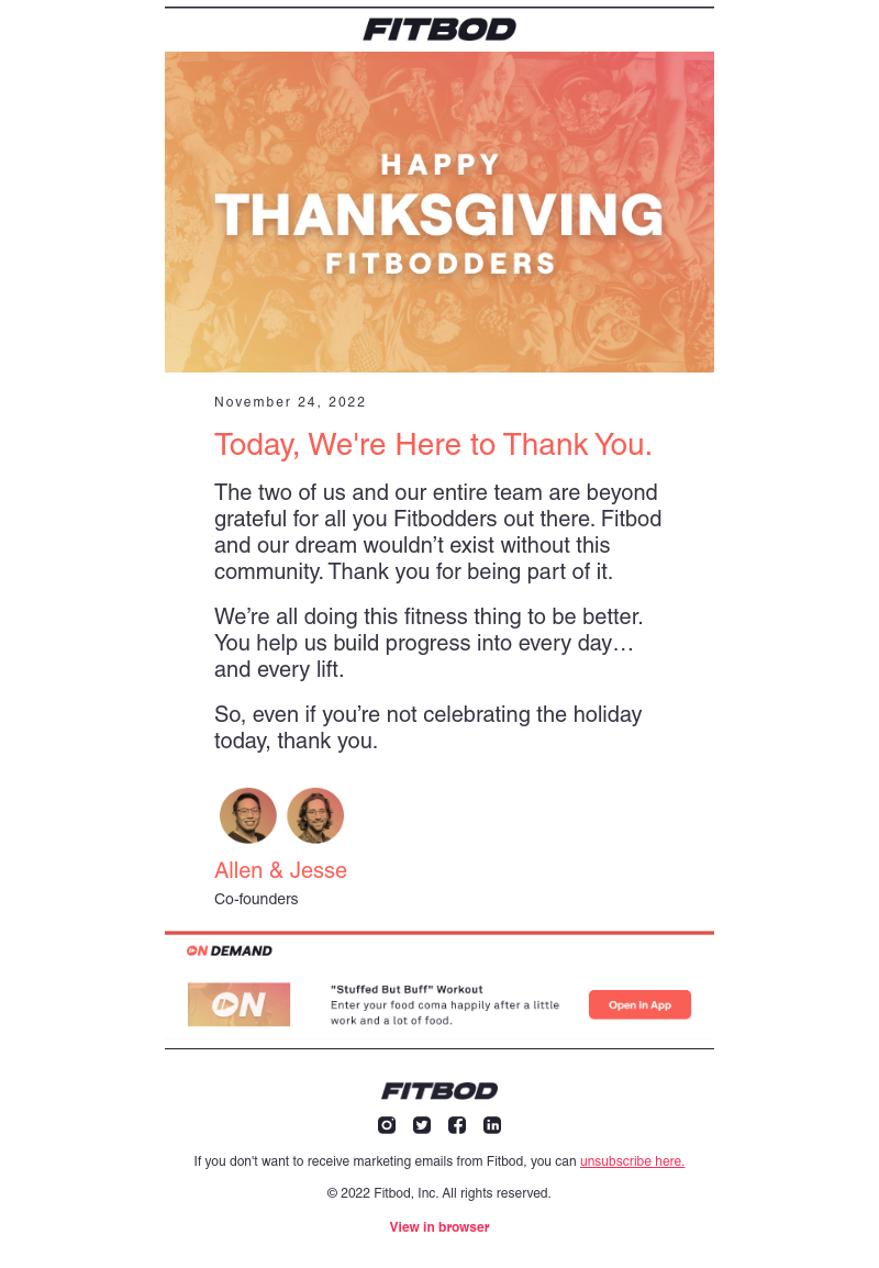 Fitbod - Happy Thanksgiving from Fitbod