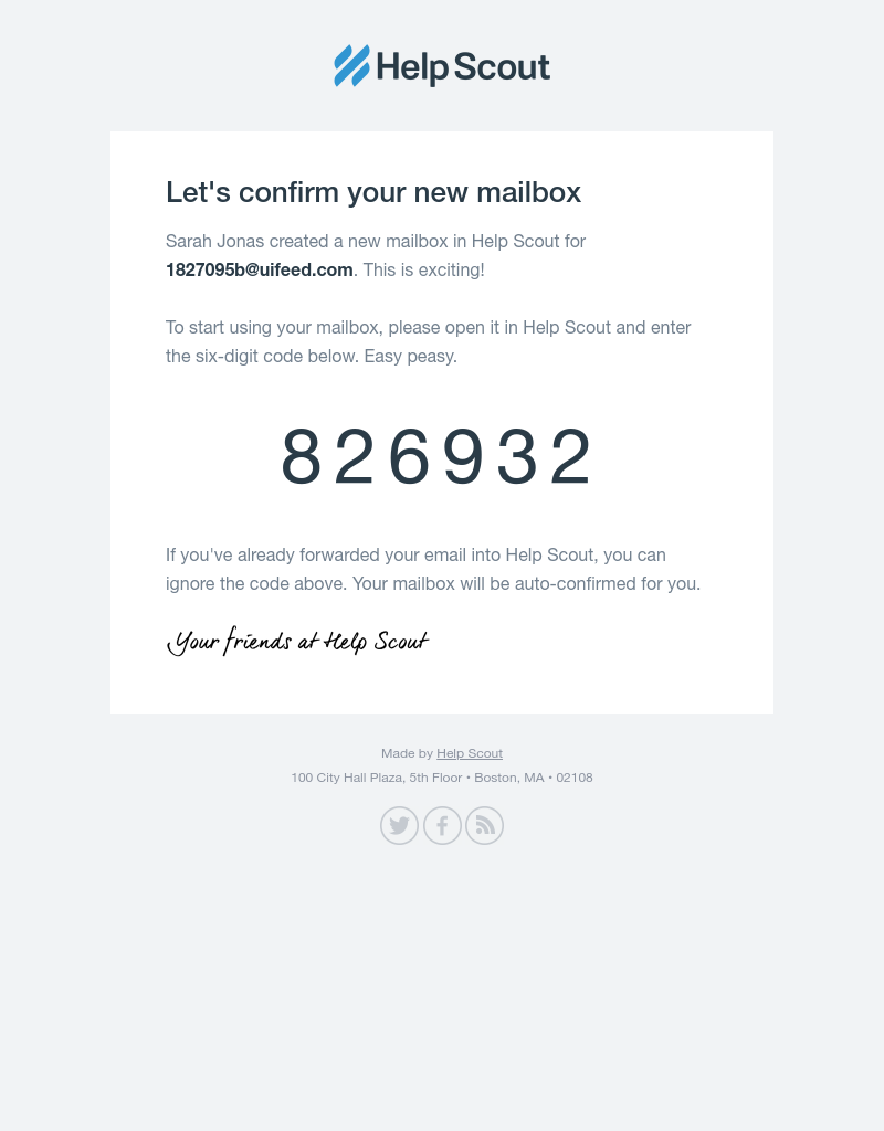  - Your confirmation code is 826932