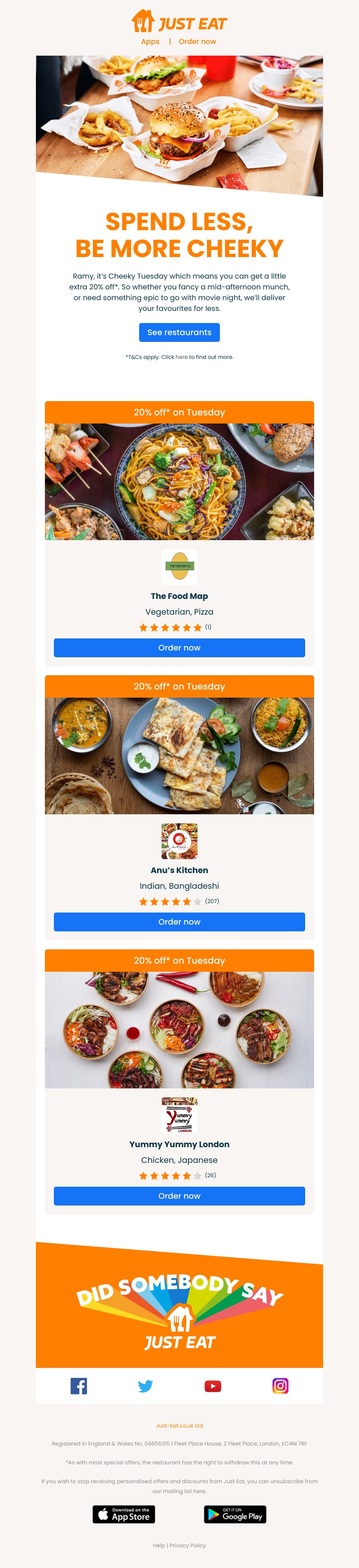 Just Eat - Ramy, enjoy great food for less 🍔 