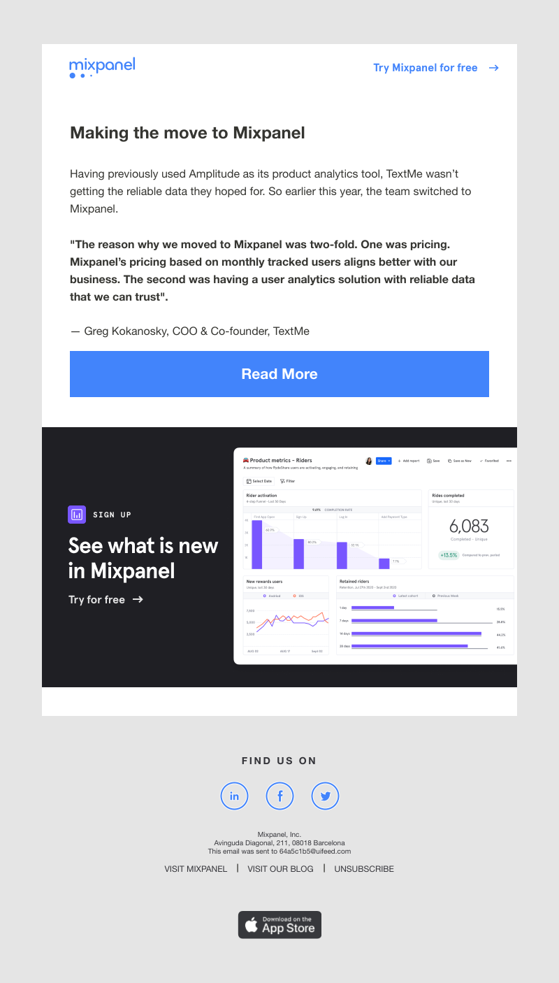Mixpanel - Dependable data matters. See why TextMe switched to Mixpanel.