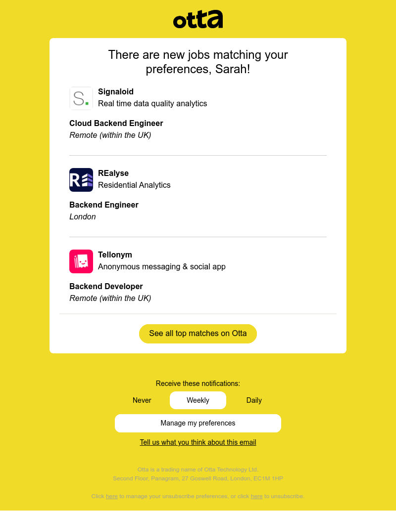 Otta - New match: Cloud Backend Engineer at Signaloid