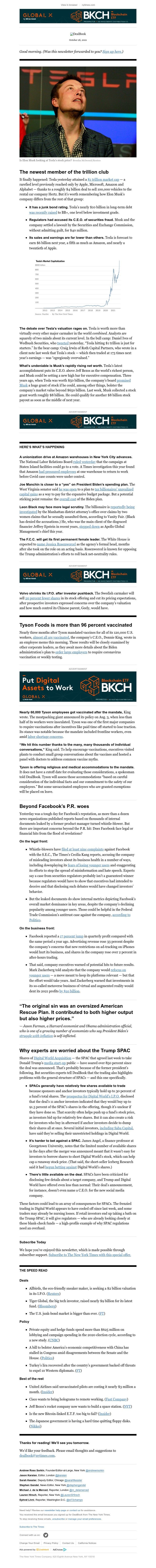 The New York Times - DealBook: Tesla’s trillion-dollar milestone