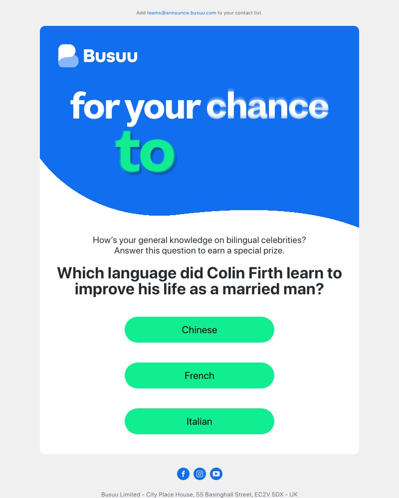 Busuu - 1 little quiz question, 1 big prize 🤩