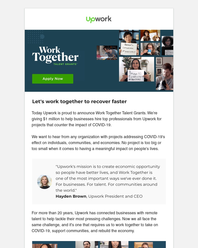 Upwork - $1 million in talent grants to keep the world working