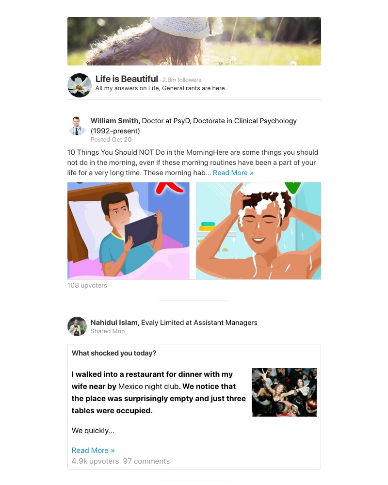 Quora - 10 Things You Should NOT Do in the Morning  Here are some things you should not do in the morning, even if these morning routines have been a part of 