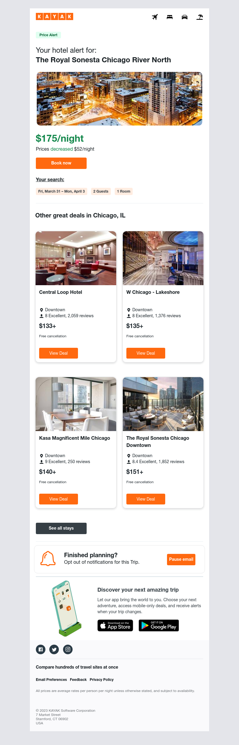 Kayak - Jackpot: Hotel prices dropped $52 in Chicago, IL!