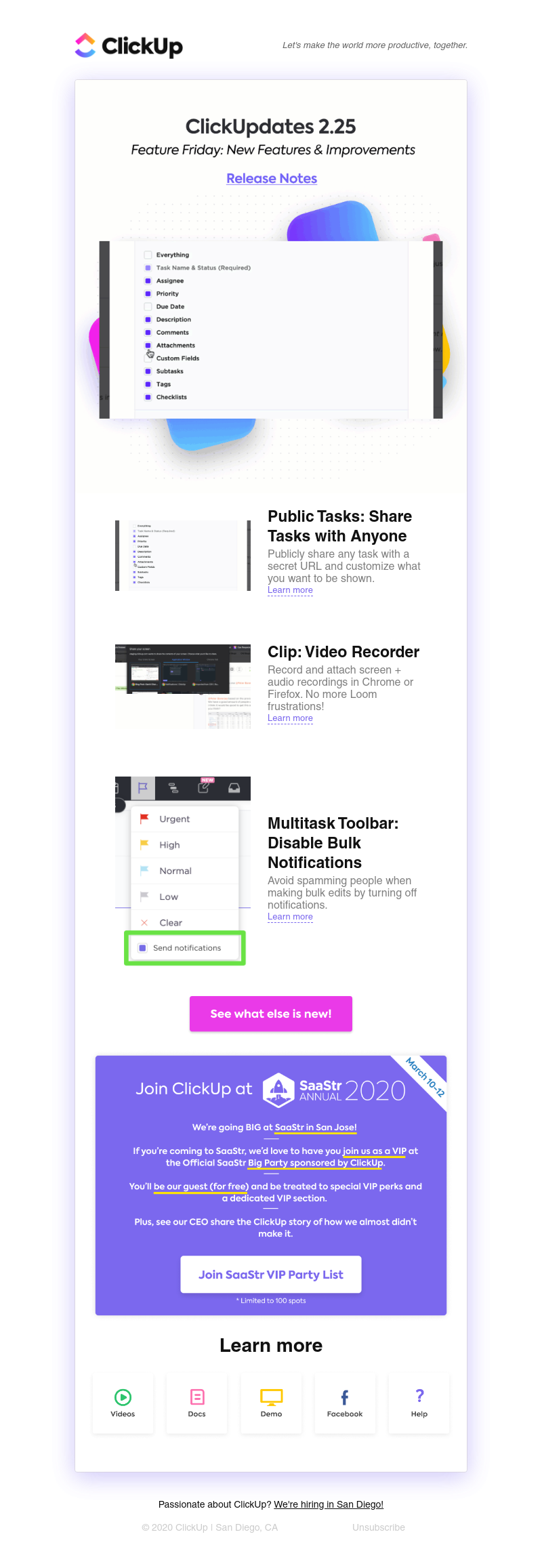 ClickUp - ClickUpdates 2.25: Share Tasks Publicly, Clip Video Recorder, Disable Bulk Notifications, and more!
