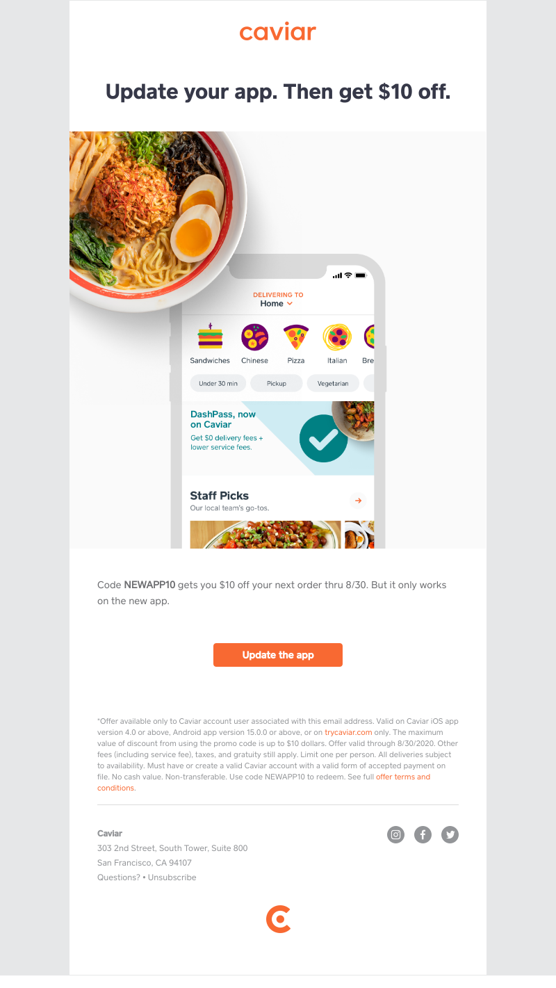  - Get $10 off when you update the app