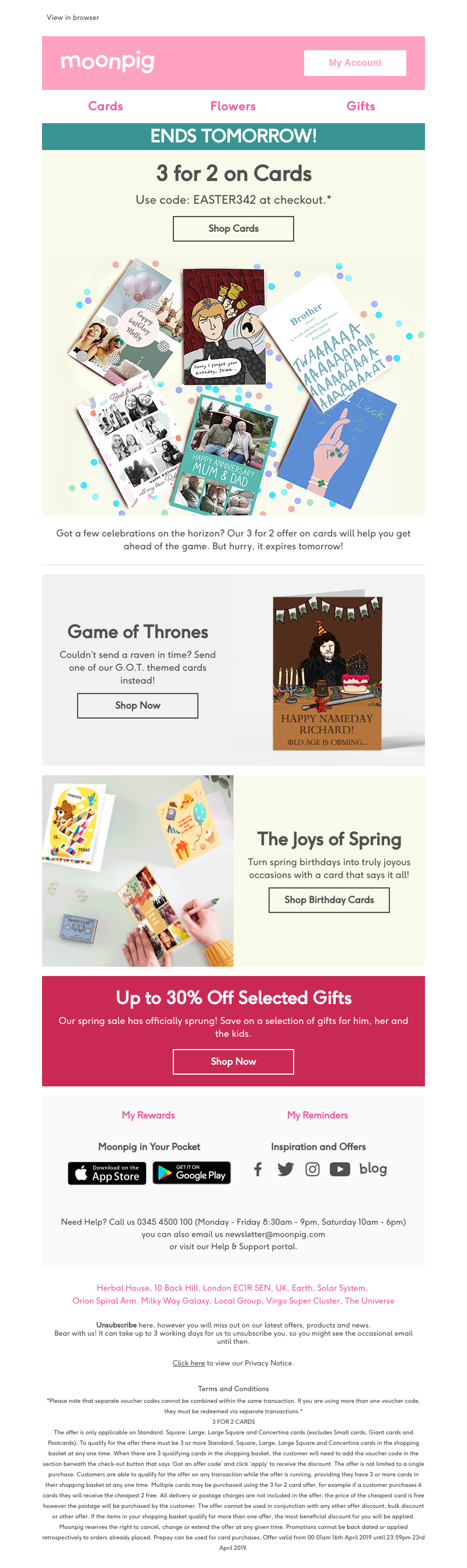 Moonpig - LAST DAYS - 3 for 2 on cards!