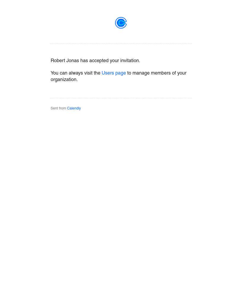 Calendly - Robert Jonas has accepted your organization invitation