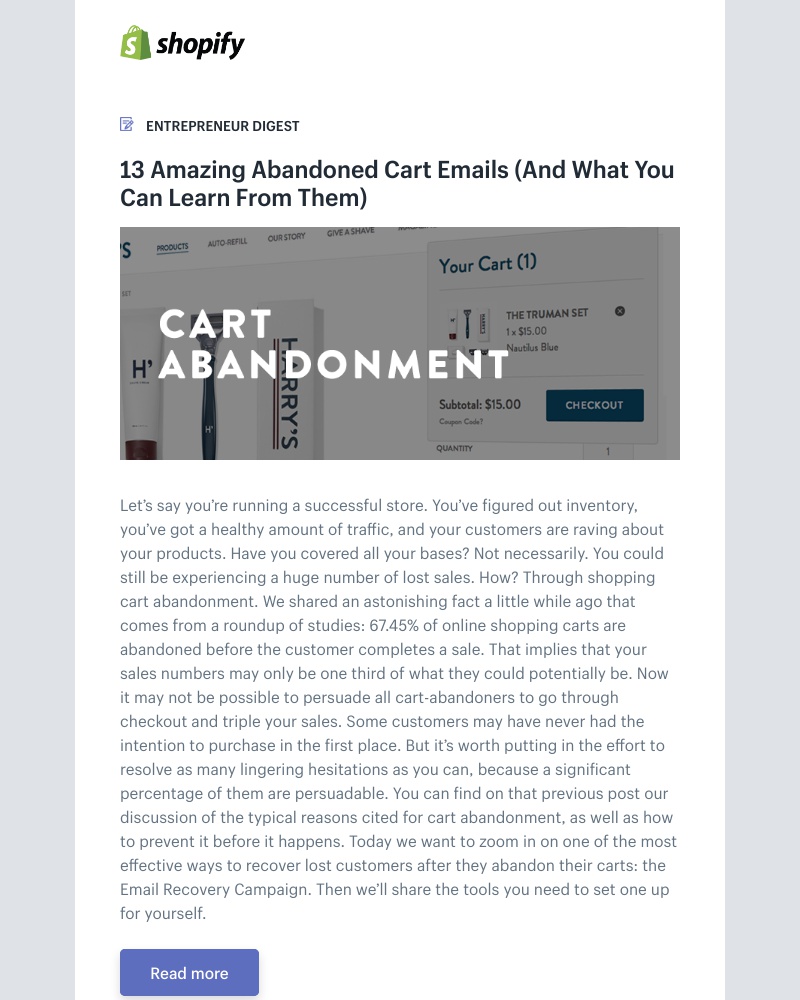Shopify - 13 Amazing Abandoned Cart Emails (And What You Can Learn From Them)