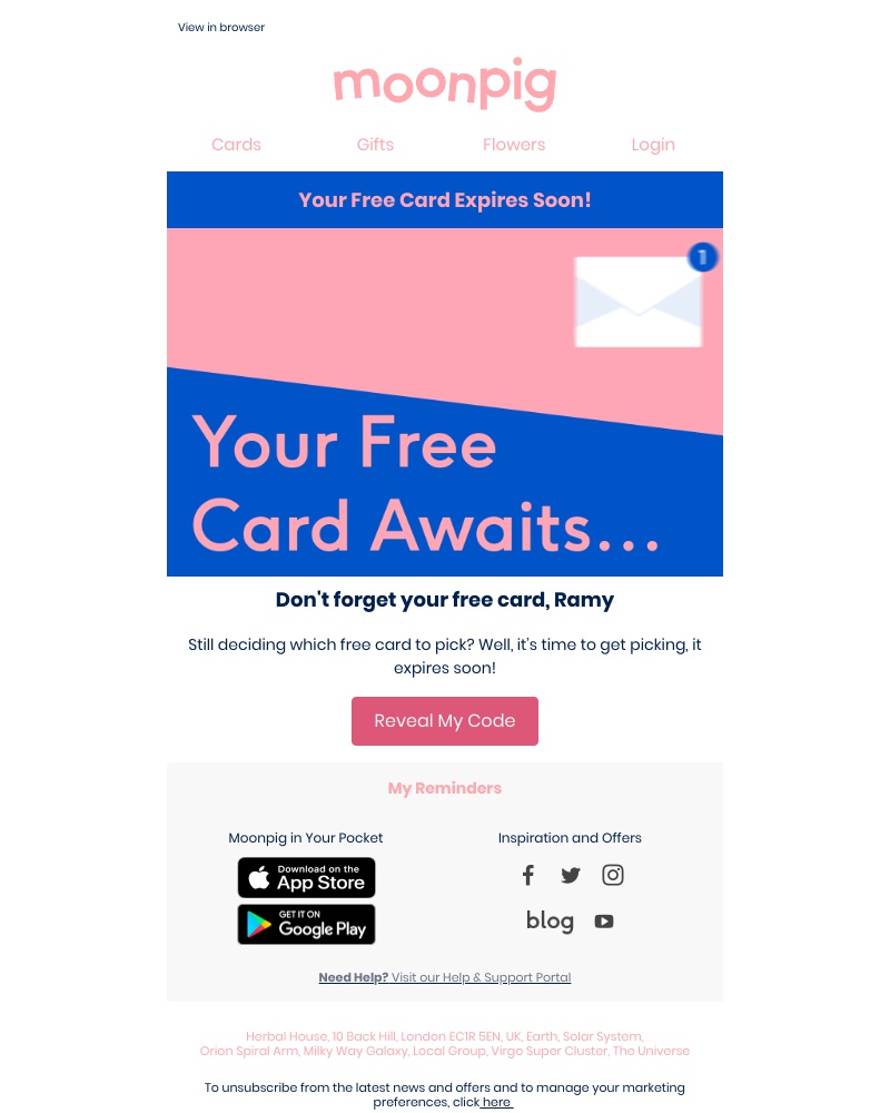 Moonpig - (13/07/2020) - Don’t forget your FREE card! 💌