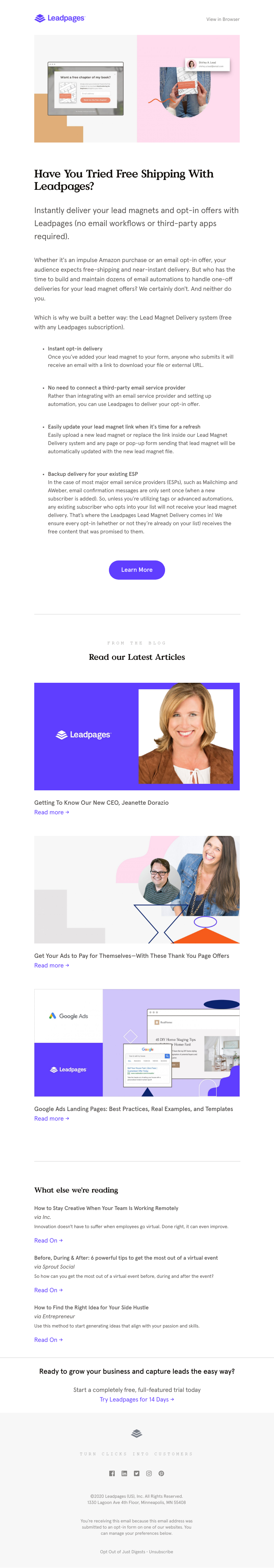 Leadpages - Have you tried free shipping with Leadpages?