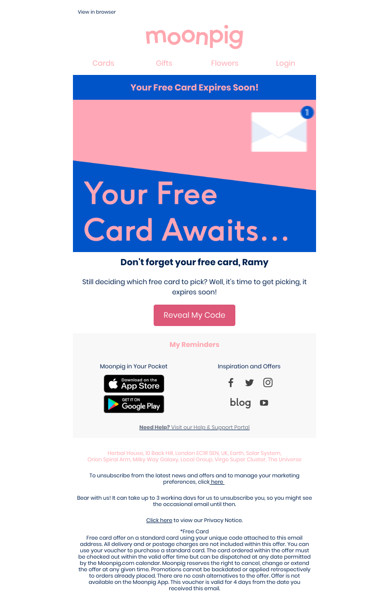 Moonpig - (13/07/2020) - Don’t forget your FREE card! 💌